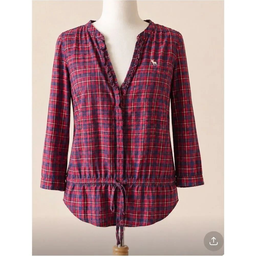 Abercrombie & Fitch Red & Navy Plaid Button Up